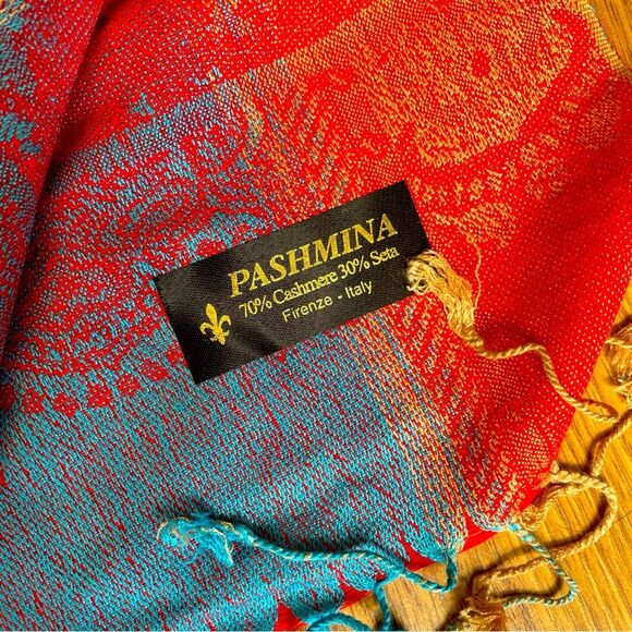 Pashmina Italian Cashmere Silk Paisley Large Scarf Wrap Tassel Fringe NWOT - Picture 6 of 8